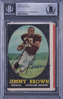 1958 Topps #62 Jim Brown Signed Rookie Card – Beckett Authentic